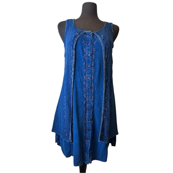 Sturgis Clothing A Line 100% Rayon Jean Embellished Floral Boho Vintage Dress S - Picture 1 of 14